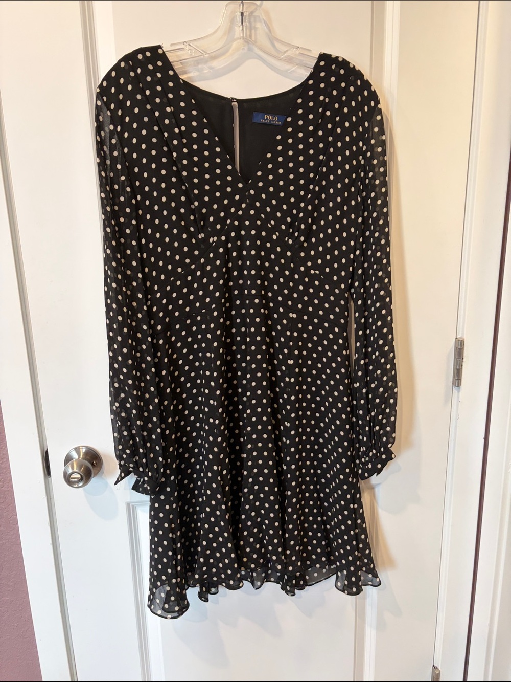 Polo by Ralph Lauren Black and White Polka Dot Long-Sleeve Dress